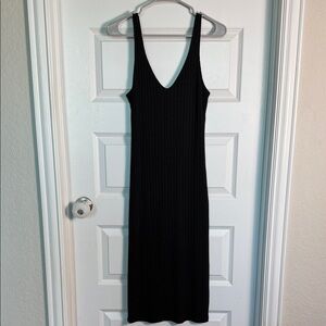 Zara Black Ribbed Midi Dress Sz large
